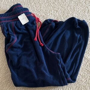 Free People intimately Navy Fleece Jogger Pants with Red Trim